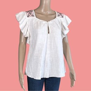 Max Studio Cottagecore Boho Top 100% Cotton Embroidered Sz XS
